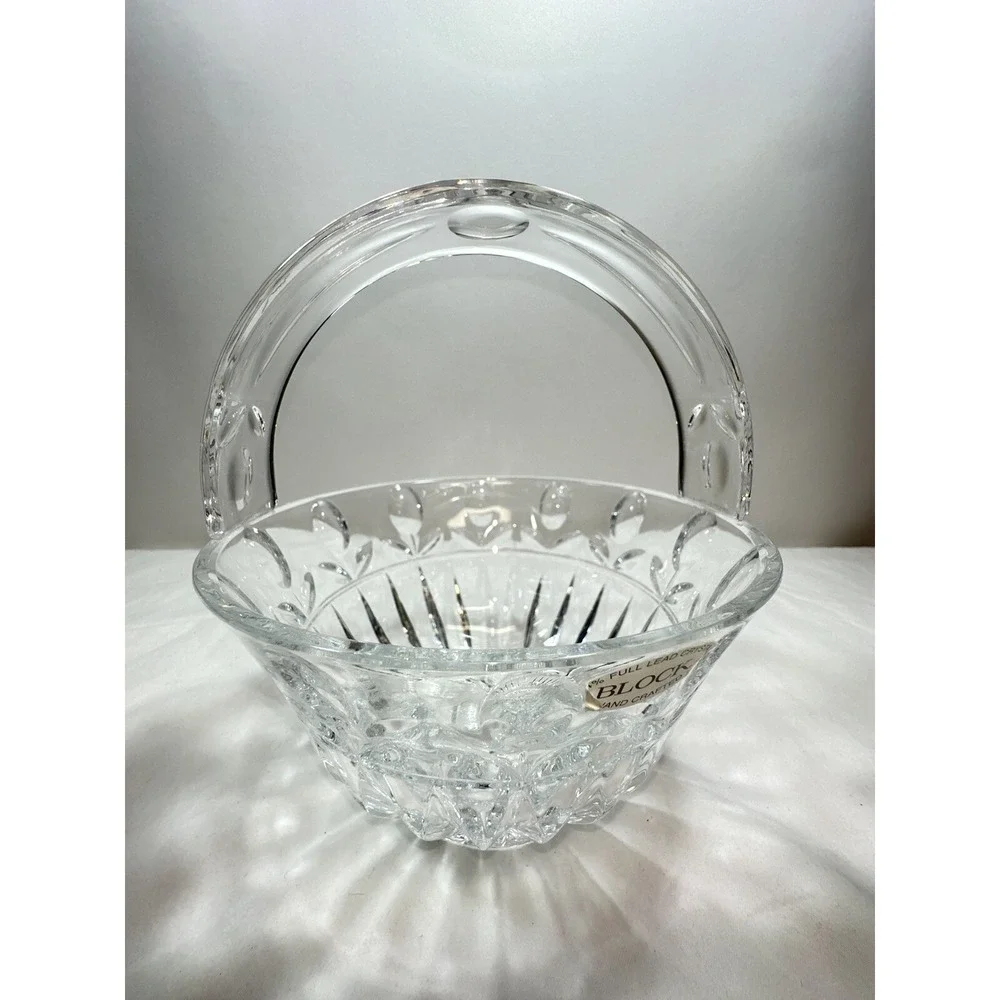 Block Crystal Cut Lead Handled‎ Small Decorative Basket